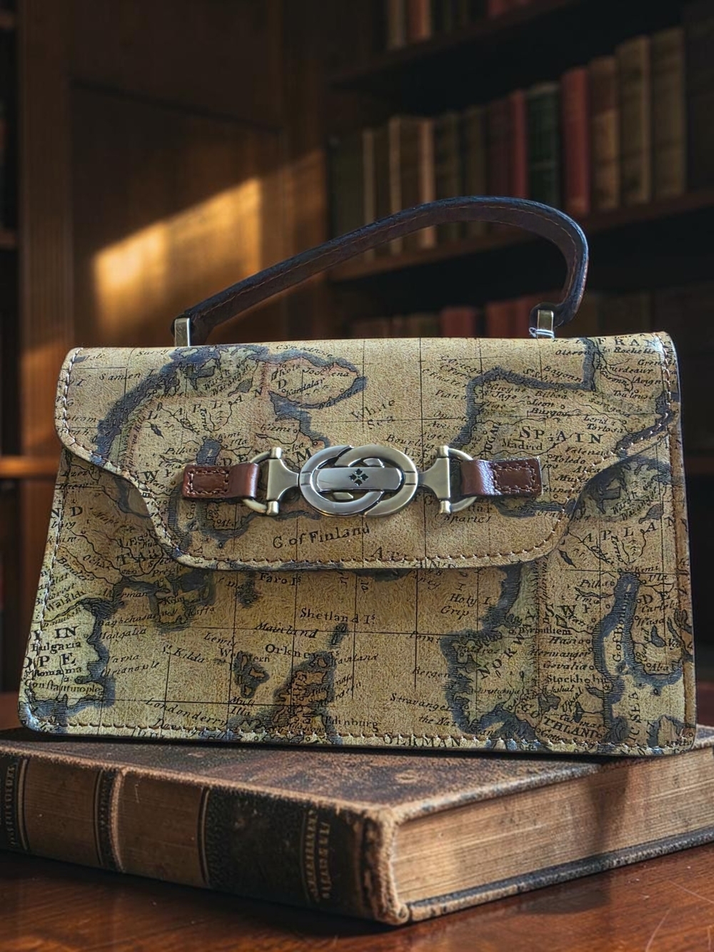 Patricia Nash Map-Print Leather Top-Handle Crossbody Bag
